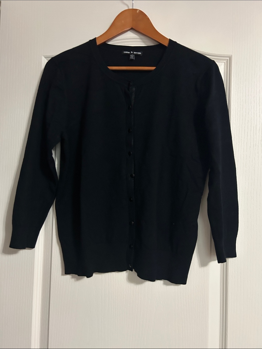 Cable & Gauge Black Button-Front Crewneck Cardigan